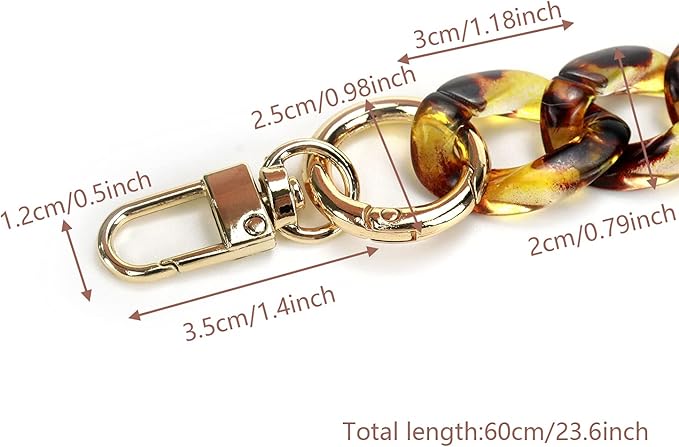 23.6"/60cm Vintage Acrylic Resin Chain Short Thick Resin Purse Shoulder Strap, Amber Color Leopard Print with Buckle