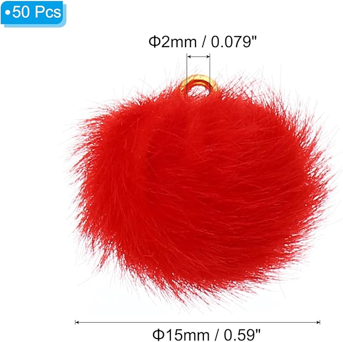 PATIKIL 50pcs Pom Poms Charm, Pompoms Charm Craft Pom Poms Pendants Balls Small Fluffy Tassel Bulk for Crafts Jewelry Making