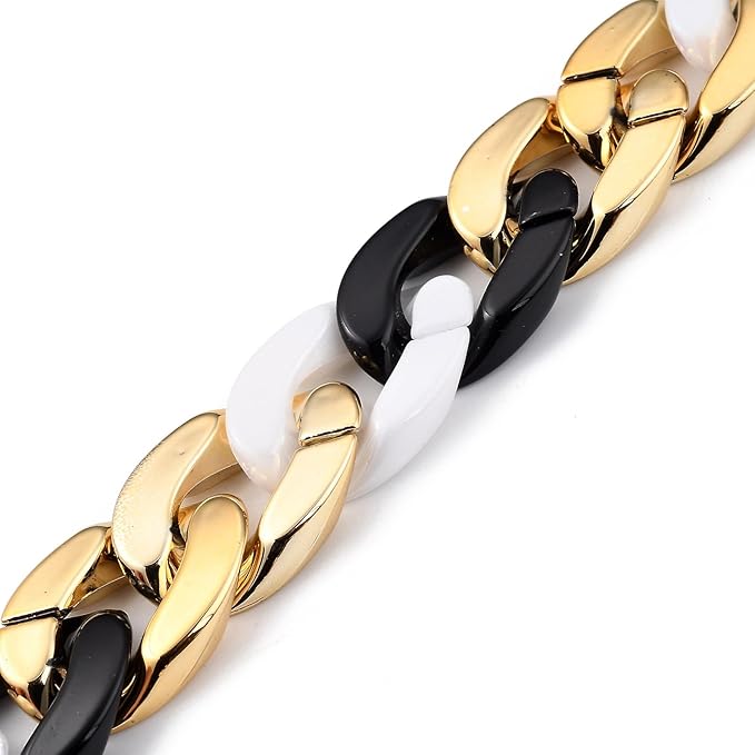 LiQunSweet 5 Strands Handmade CCB Plastic Acrylic Twist Linking Rings Chains Black White Golden Color Quick Link Connector Chain for DIY Craft Decoration