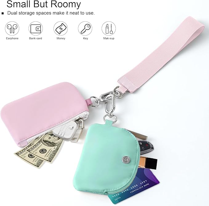 Babysun Mini Zip Around Dual Pouch Wristlet With 2 Straps Wristlet Keychain Wallet for Women Coin Purse Small Cute for Teen Girl