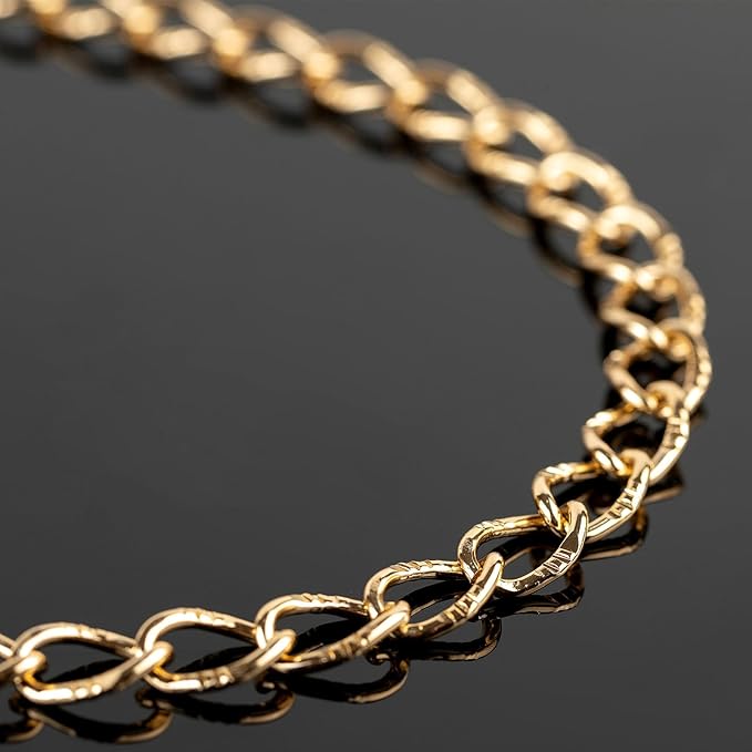 UMAOKANG 5 Meters Aluminum Chain for Jewelry Making Light Gold Plated Embossed Twisted Oval Link Chains Bulk with Jump Rings and Lobster Clasps