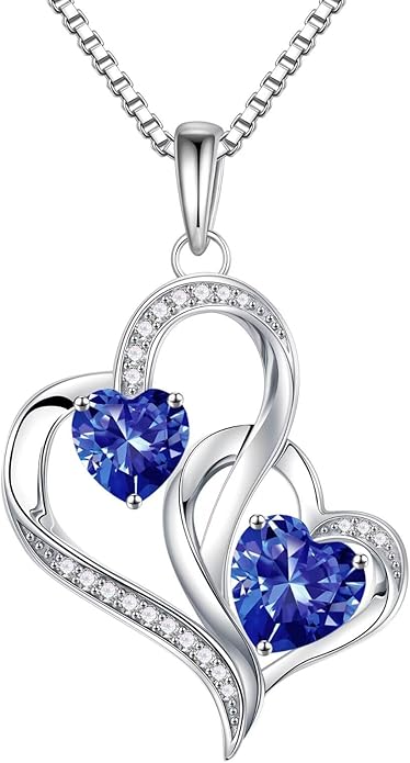 Iefil Valentines Day Gifts for Her, Birthstone Necklace for Women, 925 Sterling Silver Double Birthstone Necklace | Anniversary Birthday Gifts | Personalized Jewelry Gift for Wife Mom Girlfriend