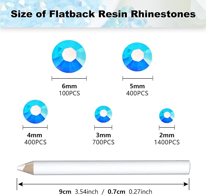 3000PCS Resin Flatback Rhinestone, 2mm 3mm 4mm 5mm 6mm Lake Blue AB Flatback Jelly Resin Rhinestones for Tumblers, Mugs, Bottles, Craft Decoration, Loose Bling Glitter Gem Stone