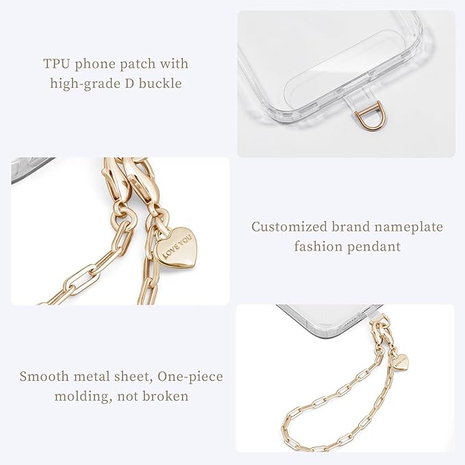 UKON Phone Chain Wrist Strap Metal Phone Lanyard Wristlet Strap with 2xTPU Tether Tab for Women Shopping Traveling Party