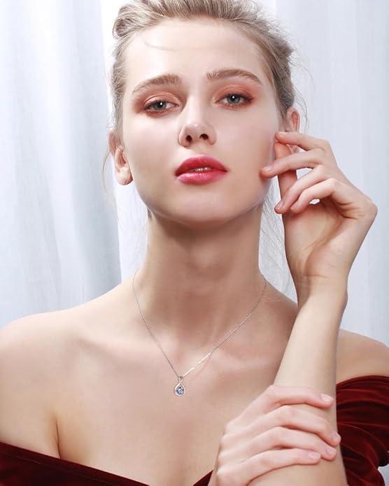 FANCIME 14K Solid Gold Birthstone Pendant with Sterling Silver Chain Infinity Gemstone Necklace Fine Jewelry Anniversary Birthday Christmas Gifts for Women Wife Her