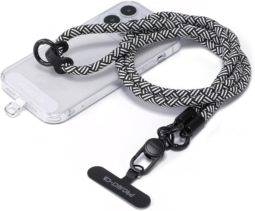 project-cb Phone Lanyard×1,Phone Tether Tab×2,Cell Phone Lanyards for Around the Neck,Rope Lanyard,Universal Adjustable Phone Strap Crossbody,Cell Phone Chain(White-Black)