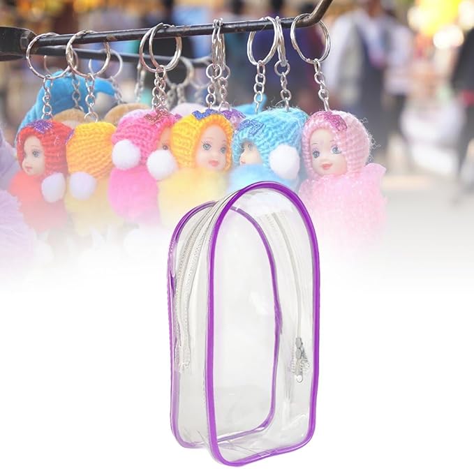 Clear Figure Display Bag with Keychain, Clear Keychain Pouch Mini Carrying Case Keychain Charms Hanging Blind Box Display Case for Collectibles Dolls