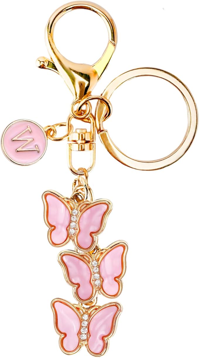 Bag Charms for Handbags- Cute Keychains for Women Car Keys Chain Accessories Beautiful Butterfly Letter Initial Charm