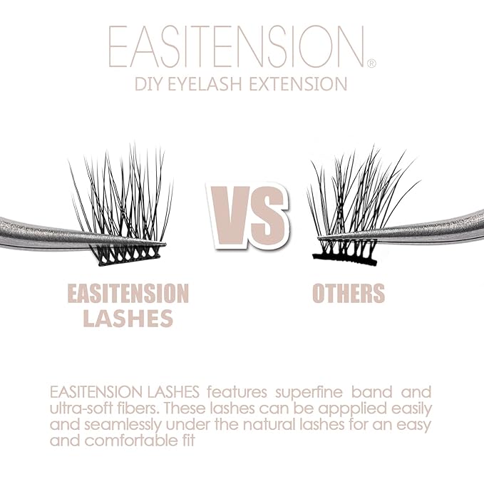 DIY Eyelash Extension, 3D Effect Glue Bonded Band Individual Lash 48 Clusters Volume Lashes Set, Home Eyelash Extension, C curl Lashes Pack 14MM-48 Clusters