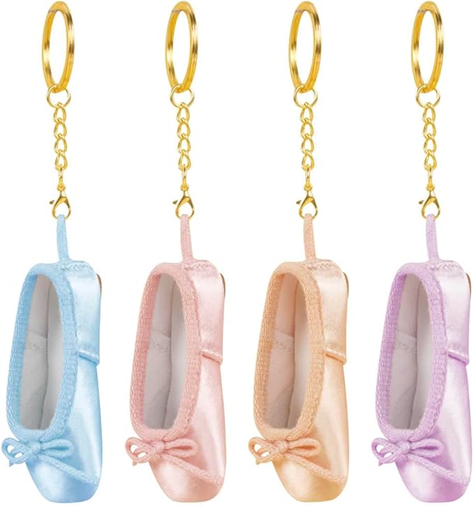 BAOZOON 4 Pcs Mini Pointe Shoes Keychains Miniature Ballet Shoes Keyring Handmade Shoe Charm Pendant Gift for Dance Lovers