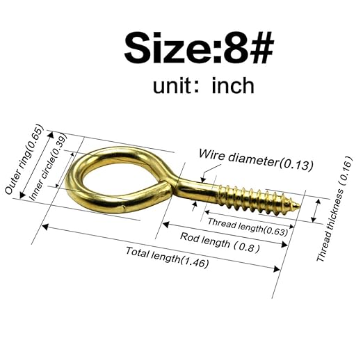 Screw Eye Hooks - 20 Pieces Golden Copper Plating Metal Cup Hooks, Eye Shape Self Tapping Screws, Ring