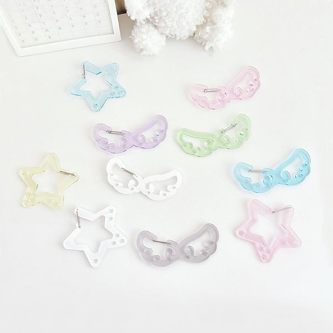 Wing/Star Shape Carabiner Hook Clips Lovely Phone Pendant Charm Acrylic Buckle Keychain For Backpack Handbag Gifts Outdoor Keyring Hook