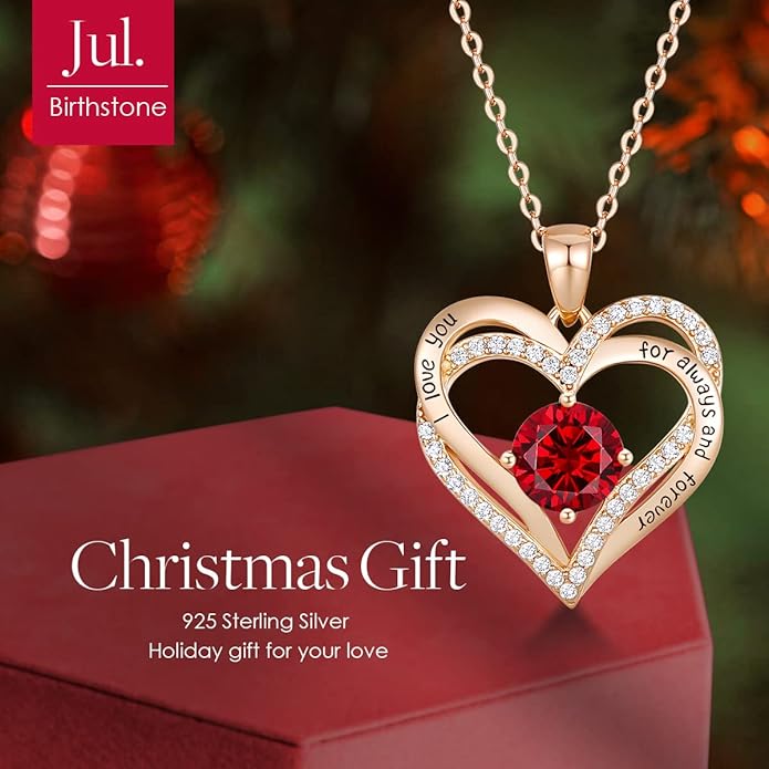 CDE Forever Love Heart Necklaces for Women, Wedding Anniversary, Birthday Mothers Day Christmas Day Gifts for Mom, Mother, Wife, friend, S925 Silver Jewelry with Birthstone Pendant
