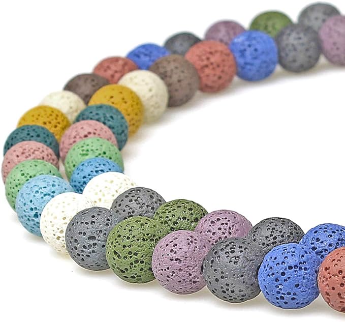 MJDCB Natural Multicolor Volcanic Lava Stone Round Loose Stone Beads DIY for Jewelry Bracelet Making 15" (6mm, Multicolored)