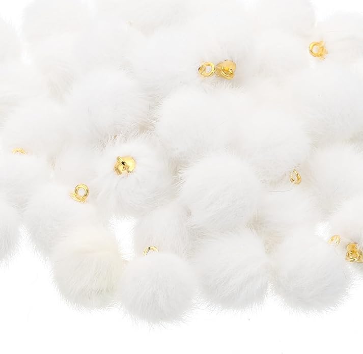 PATIKIL 50pcs Pom Poms Charm, Pompoms Charm Craft Pom Poms Pendants Balls Small Fluffy Tassel Bulk for Crafts Jewelry Making