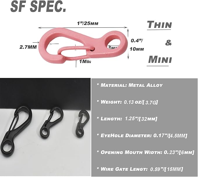 Mini Carabiner Clips with Metal Spring Wiregate Hook and Little Eye Hole for Keychain Backpack Clasps