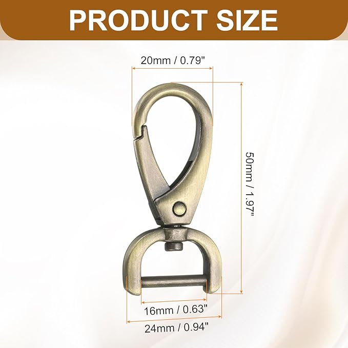 HARFINGTON 2Pcs Detachable Snap Hook Swivel Clasp 5/8" D Ring with Swivel Lobster Claw Clasps Hook for Purse Strap Keychain Bag DIY Craft, Brass