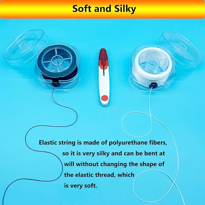 Elastic Cord for Bracelets, 0.8 mm Flat Stretchy Bracelet String, 110 Yards Elastic String for Jewelry Making with Organizing Case and Scissors