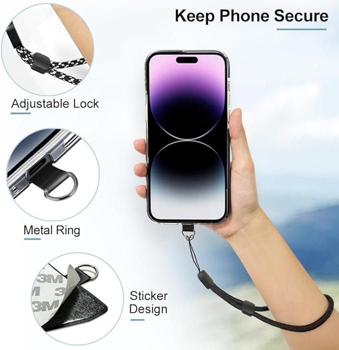 Cell Phone Lanyard, 5 Pack Adjustable Phone Wrist Strap with 5 Pack Tether Tab fit iPhone and Most Cell Phones