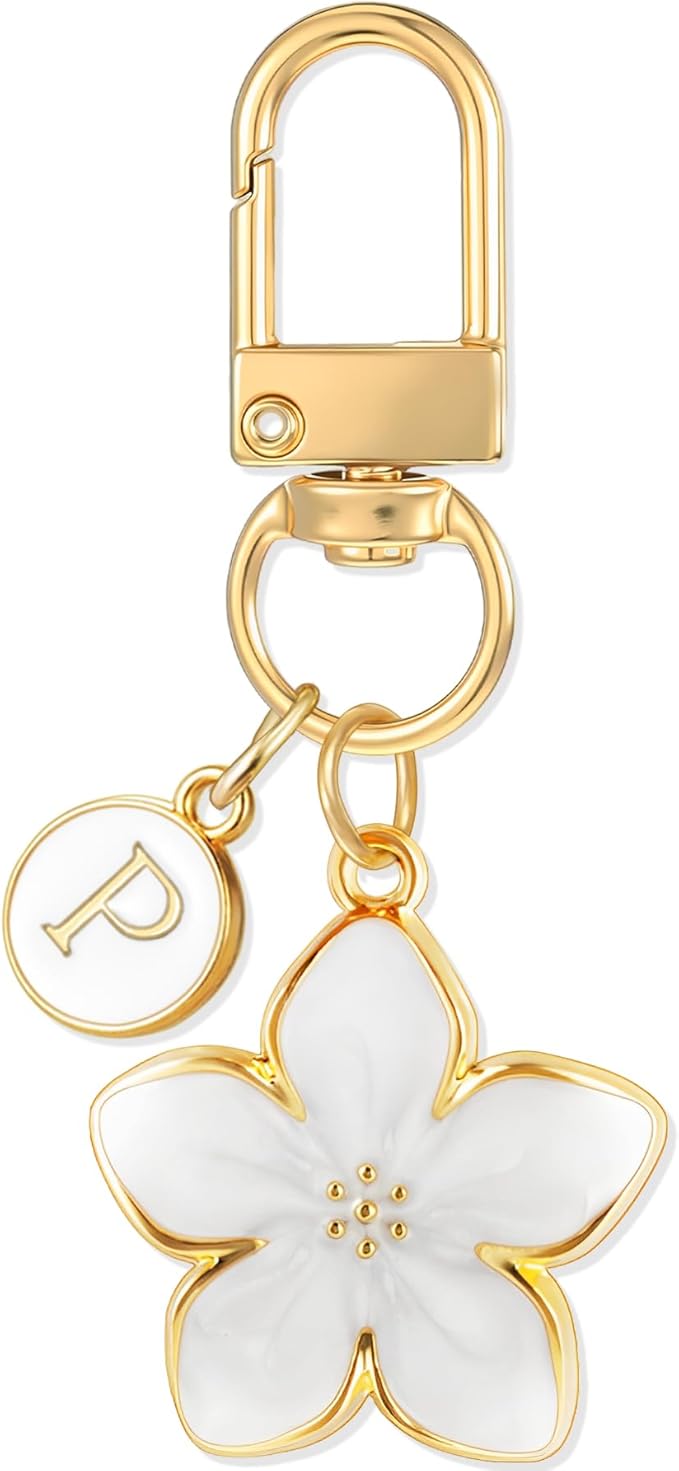 XGALBLA Cute Flower Initial Letter Keychain for Women, Flower Charms, Bag & Purse Charms for Handbags & Backpacks Accessories