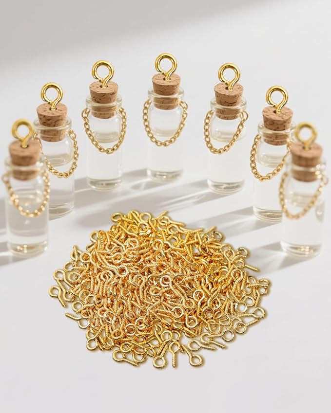 350pcs Gold Small Screw Eye Pins for Jewelry Making & DIY Crafts, Mini Eyelet Screws for Art Projects & Bead Charms, Tiny Eye Hooks, Mini Eyelet Hooks for Cork Top Bottles (5mm)