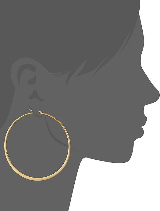 Amazon Essentials Gold Plated or Stainless Steel Flattened Hoop Earrings