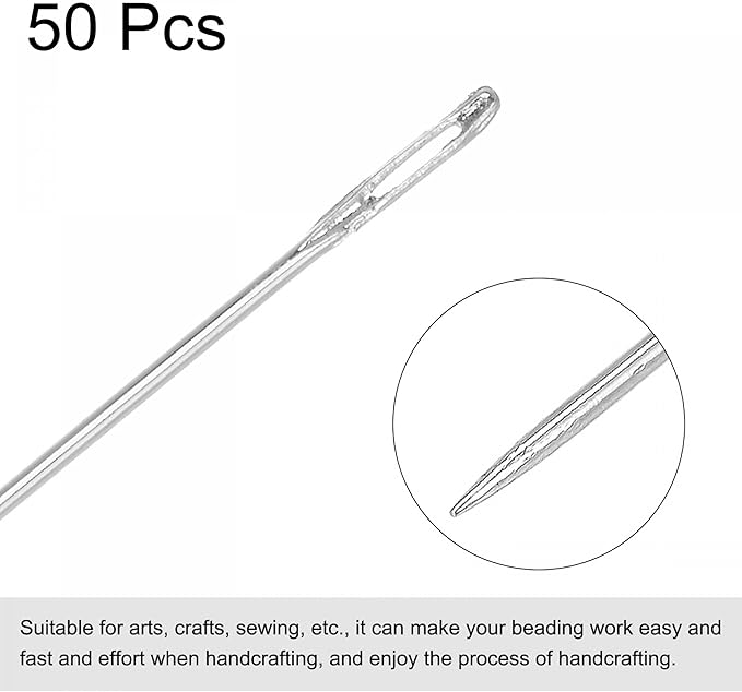 uxcell Beading Needles Fine Thin Long Straight Sewing Embroidery Threads Stainless Steel 2.17 Inch 50Pcs