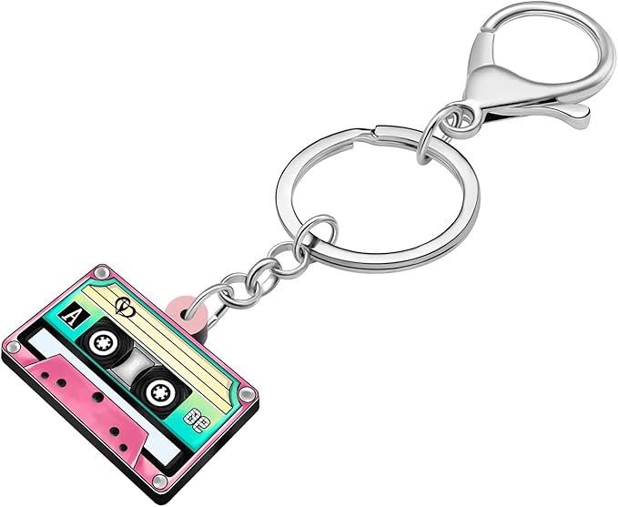 WEVENI Retro Acrylic 80s 90s Cassette Tape Keychains for Women Teen Girls Birthday Vintage Themed Party Accessories Charms