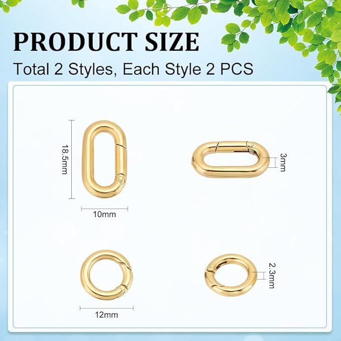 UNICRAFTALE 4Pcs 2 Styles Ion Plating(IP) 304 Stainless Steel Spring Gate Rings & Oval Golden Metal Clasps for Jewelry Making
