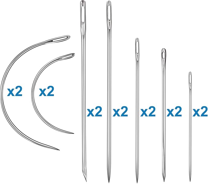 Heavy Duty Hand Sewing Needles Kit, 14 PCS Leather Sewing Needles with 10 Leather Hand Sewing Needle and 4 Curved Needle for Home Upholstery, Leather Needles for Hand Sewing (21PCS)