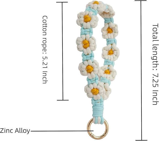 Boho Keychain Handmade Keychain Wristlet Key Chain Wrist Lanyard for Keys Cute daisy keychain for Women