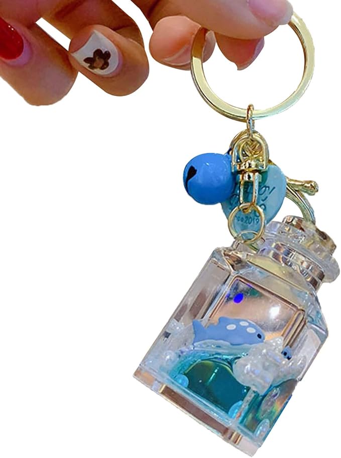HSYHERE Men Women Creative Beautiful Floating Sea Animals Lucky Square Bottle Keychain Keyrings