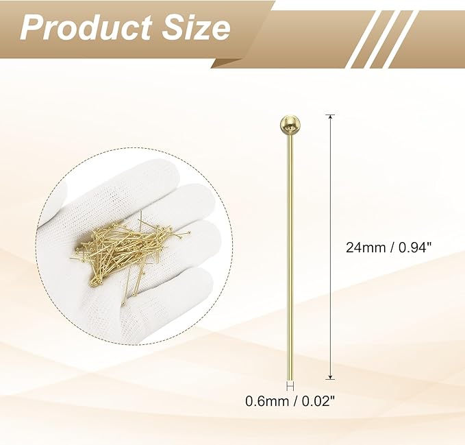 HARFINGTON 100pcs Ball Head Pins 0.94" 24mm Round Head Pins for Earring Pendant Necklace Bracelet Charm Jewelry Making Findings DIY Craft, 14K Gold
