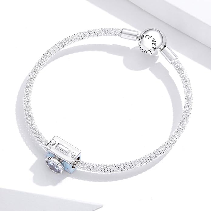 Yellow Enamel Motorcycle Charm 925 Sterling Silver Car Charm Pendant Travel Charm Bracelets for Women Mother's Day Valentine's Day Christmas Charm (Camera Charm Bead)