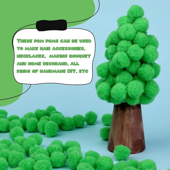 150 Pieces Pom Poms, 1 Inch Green Craft Pom Poms, Easter Decorations Fuzzy Pompom Puff Balls, Small Pom Pom Balls for DIY Arts Crafts Projects, Home Decorations