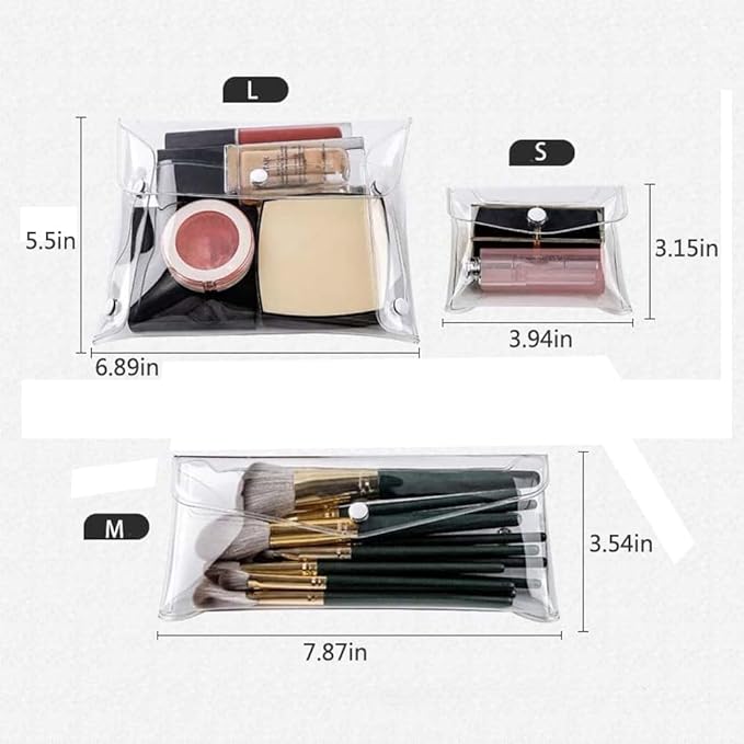 3 Pcs Mini PVC Makeup Bag Small Clear Plastic Cosmetic Organizer Bag Pouch with Snap Closure for Vacation Travel, Bathroom Organizing Tools and Accessories
