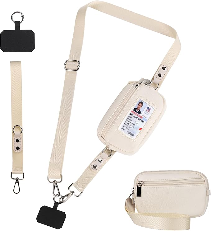 Phone Lanyard Crossbody with Wallet，Detachable Phone Strap Wristlet with ID Window and Zipper，Adjustable Strap for All Phone