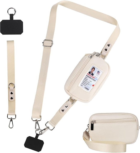 Phone Lanyard Crossbody with Wallet，Detachable Phone Strap Wristlet with ID Window and Zipper，Adjustable Strap for All Phone