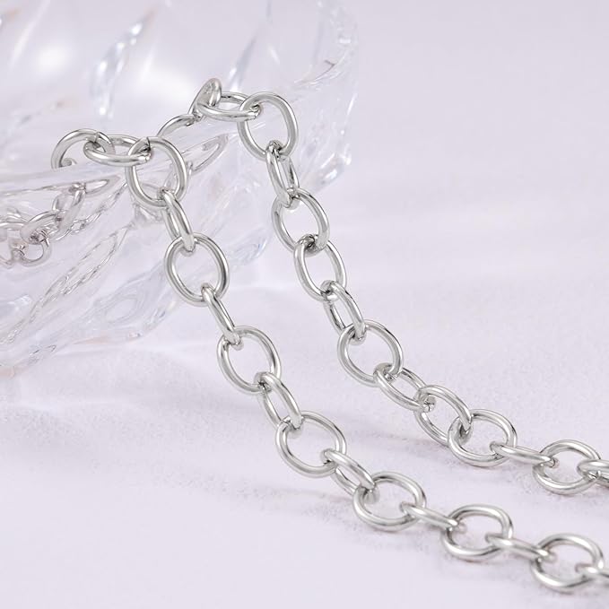 BORUINIE Silver Chain for Jewelry Making 33 Feet Aluminum Rolo Cable Chains Bulk for Bracelet Necklace Jewelry Making