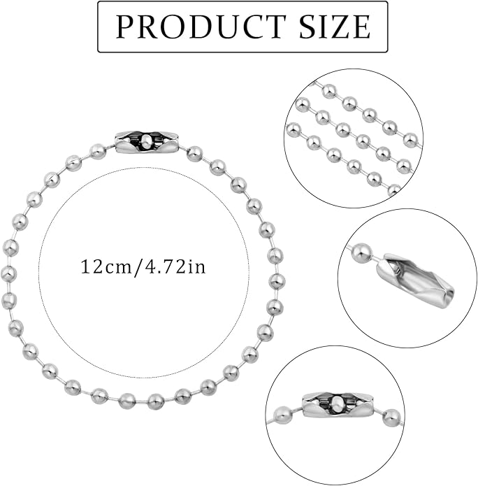 Forise 100Pcs Ball Beads Chain Bulk, Keychain Rings Metal Chain,4.72 Inch Dog Tag Metal Small Chain with Connectors for Hanging Decoration