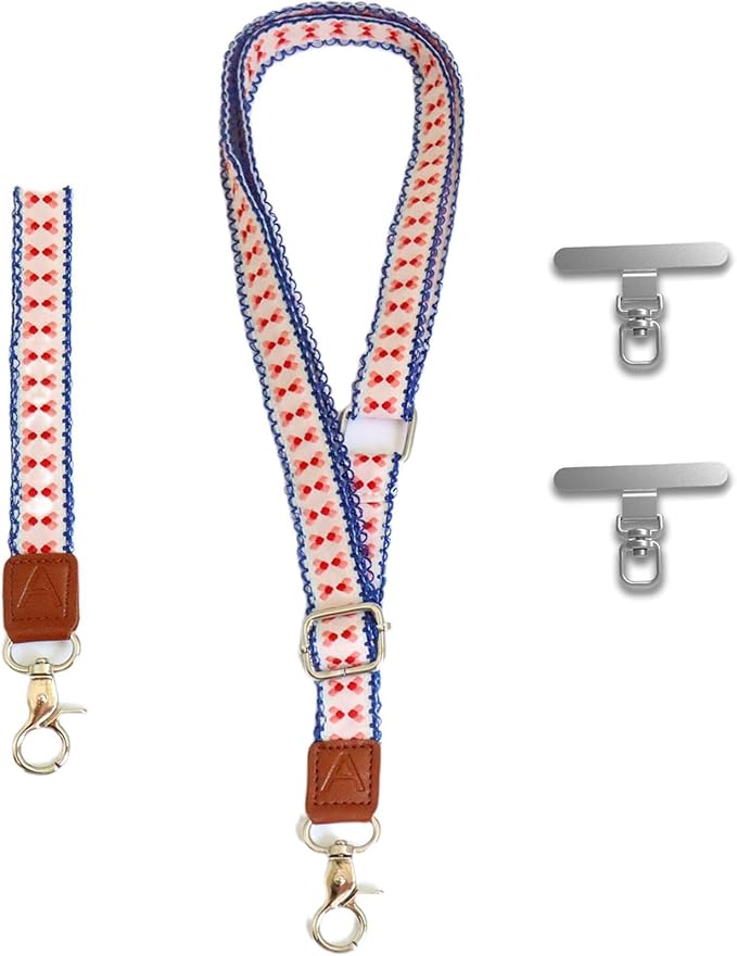 LEMEDE Wrist Keychain and Adjustable Phone Lanyard, Silver Hook Phone Crossbody Strap with 360° Rotating Phone Pads
