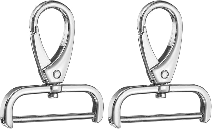 HARFINGTON 2Pcs Detachable Snap Hook Swivel Clasp 1 1/2" D Ring with Swivel Lobster Claw Clasps Hook for Purse Strap Keychain Bag DIY Craft, Silver