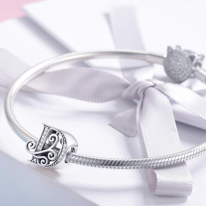 925 Sterling Silver Letter Charms for Pandora Bracelets Alphabet Initial Charms Beads Birthday Christmas Jewelry Gift for Women