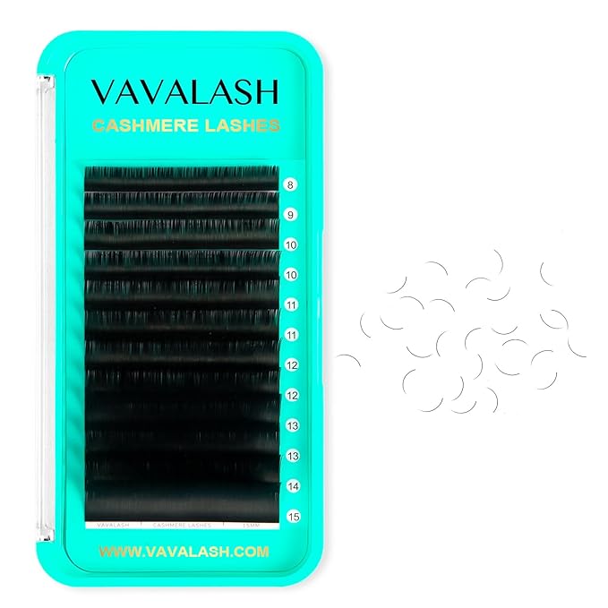 VAVALASH Cashmere Eyelash Extensions 0.03/0.05/0.07/0.15 Premium Lashes B L J Curl Volume Lash Extensions, Soft Super Matte Black Professional Lashes Extension Tray Supplies (0.05-B-8-15MM)