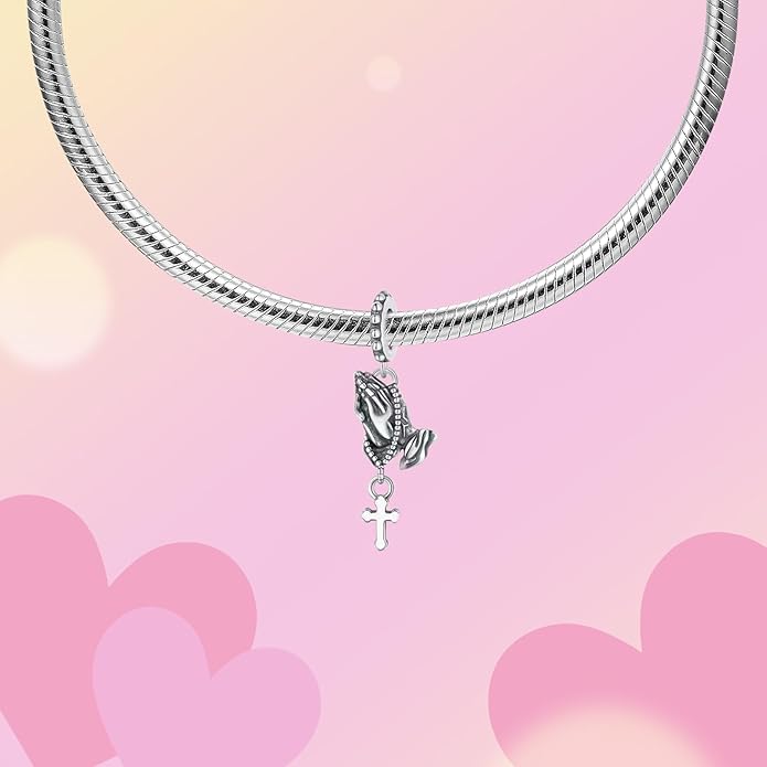 Hamsa Hand Dragon Bible Cross Prayer Charm 925 Sterling Silver Charms Fits Women's Charm Bracelet and Necklace Bead Charms Jewelry Gifts for Sister Friend