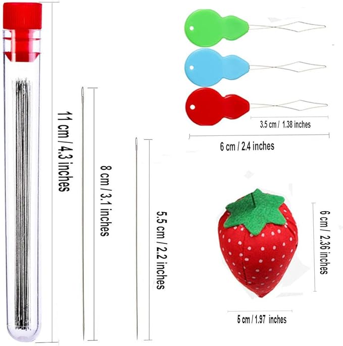 Extra Fine Thin Beading Embroidery Needles 40 Pcs - Long Straight Jewelry Making Needles with Threaders and Sewing Pin Cushion