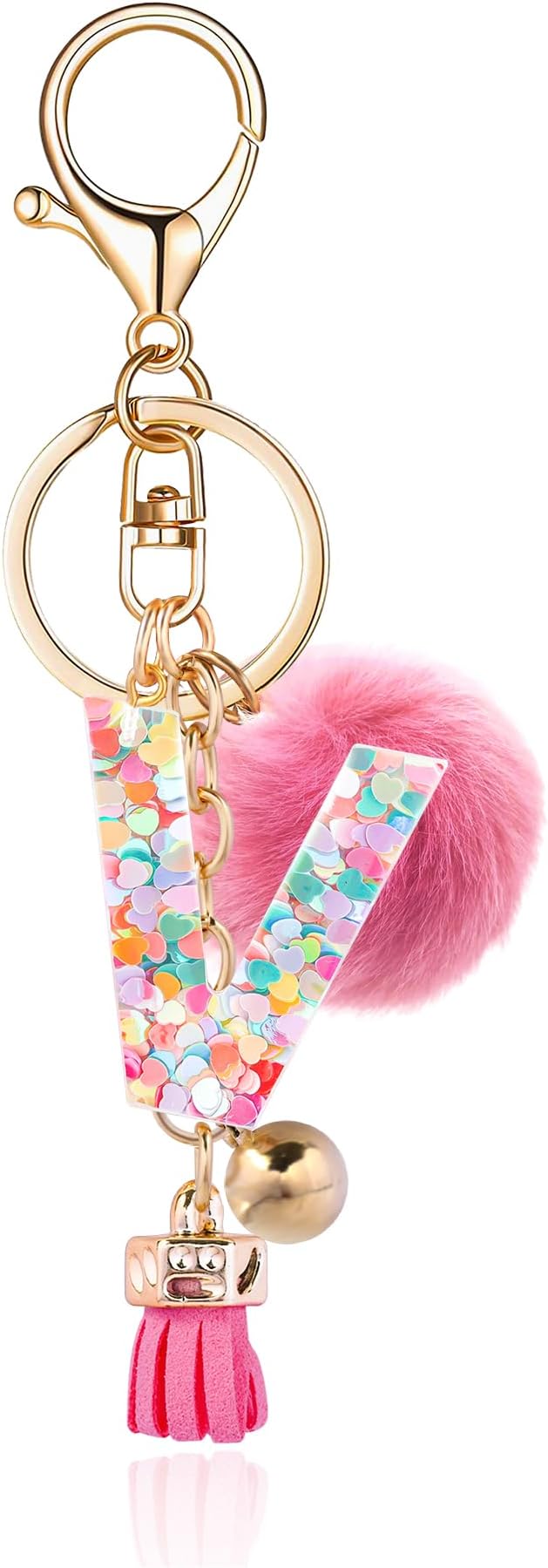Resin Alphabet Initial Letter Keychain Keyring for Women Purse Handbags With Fur Ball Pom