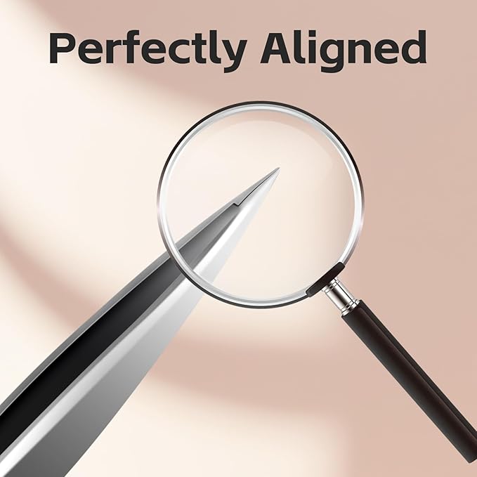 Velodios Pointed Tweezers for Women Facial Hair, High Precision Eyebrow Tweezers for Eyebrows, Ingrown Hair, Splinters, No Gaps and Perfectly Aligned