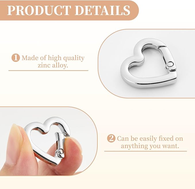 4 Pcs Heart Shaped Keychain Clip, Zinc Alloy Cute Heart Carabiner, Small Craft KeyringSpring Snap Clasp Hook for Camping Hiking Fishing Traveling