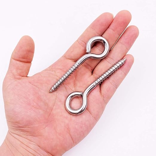 12-Pack 304 Stainless Steel Screw Eyes, Heavy Duty Screw in Eye Hooks Ring for Yoga, Swing Chair, Indoor & Outdoor, Self Tapping, 3.2"